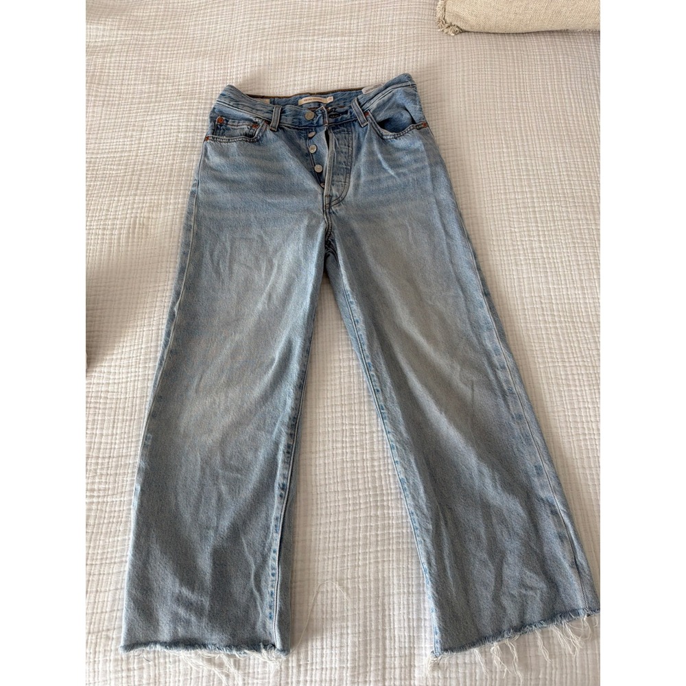 Vintage Levi's Ribcage Straight Jeans Light Wash Raw Hem Button Fly 'Big E'